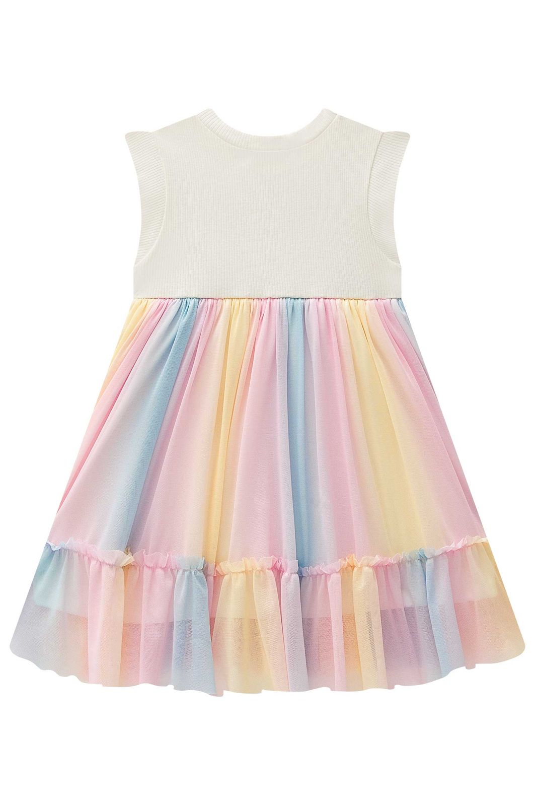 Vestido em canelado e tule com elastano 94949 Kukiê Infantil Menina Vestido em canelado e tule com elastano 94949 Kukiê Infantil Menina