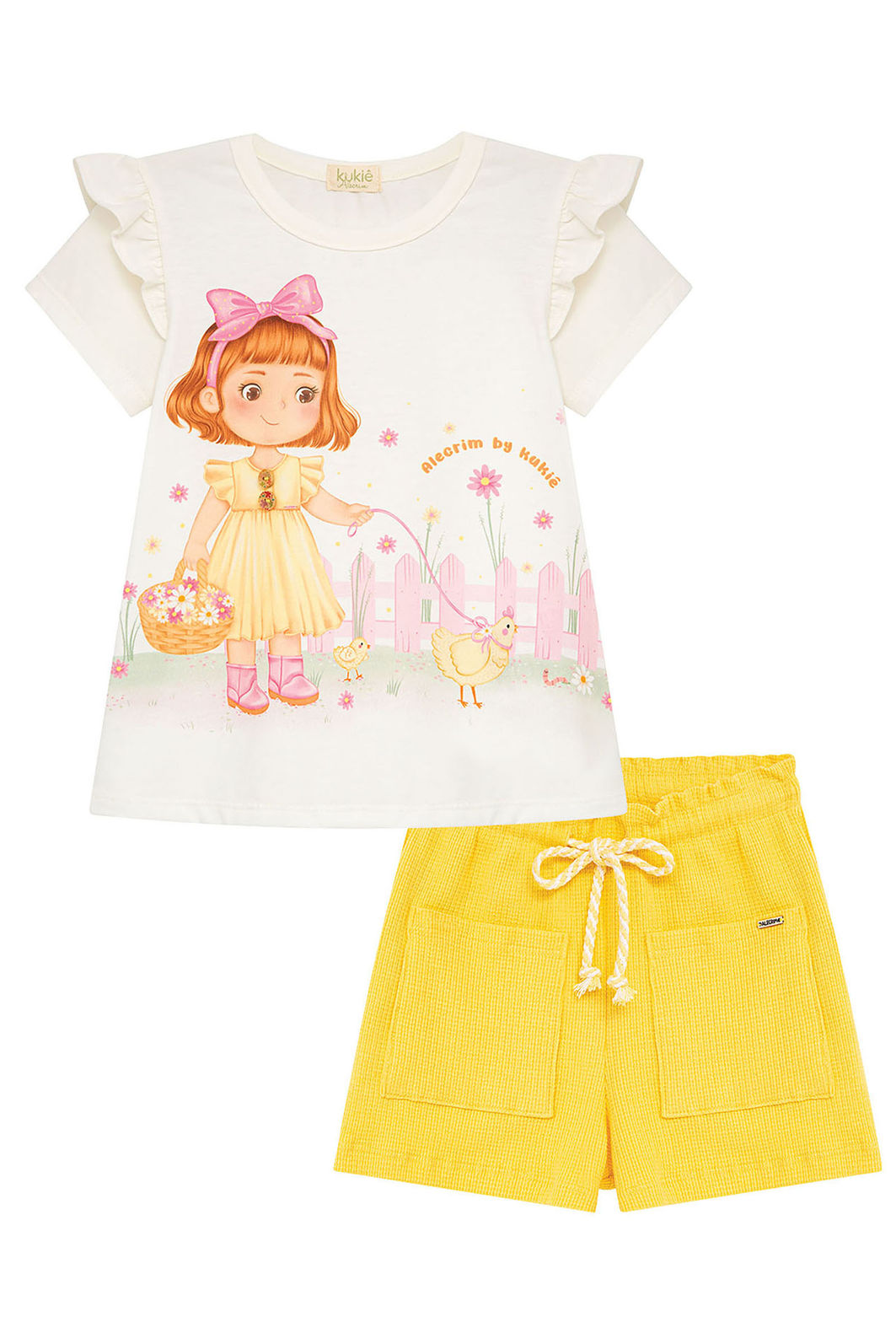 Conjunto de bata em meia malha e shorts em malha waffle 96020 Kukiê Infantil Menina Conjunto de bata em meia malha e shorts em malha waffle 96020 Kukiê Infantil Menina