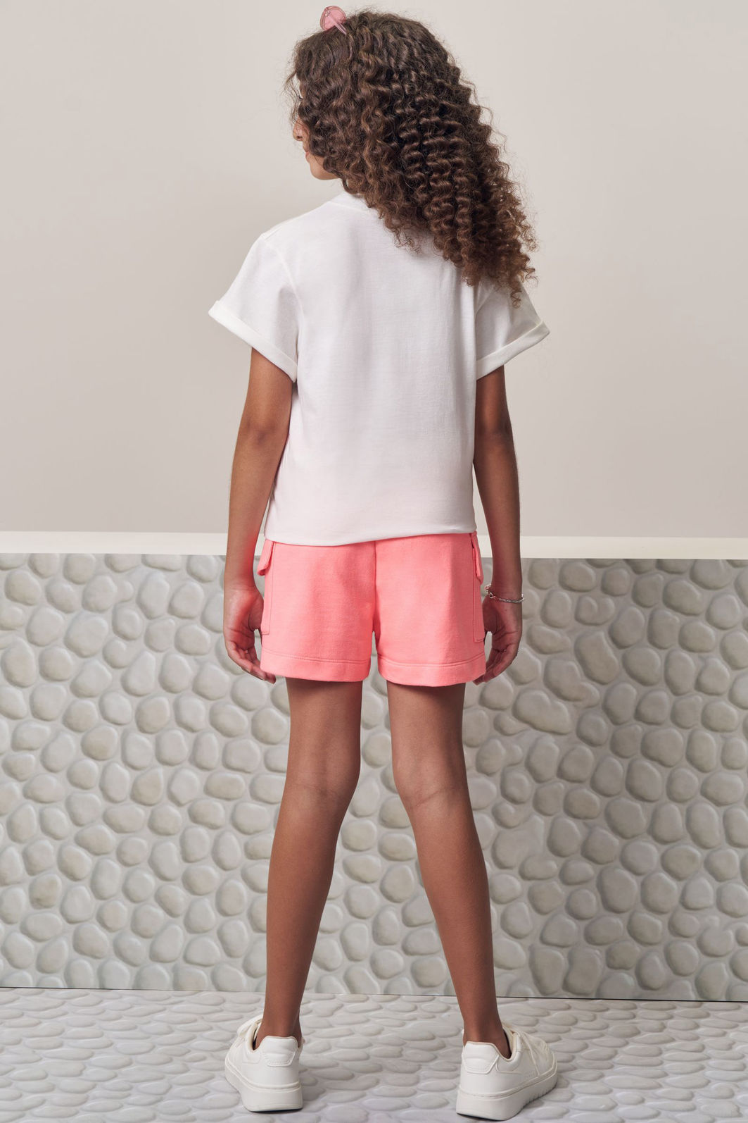 Conjunto de camiseta over em meia malha e shorts em moletom sem pelúcia 98793 Lilimoon Teen Menina