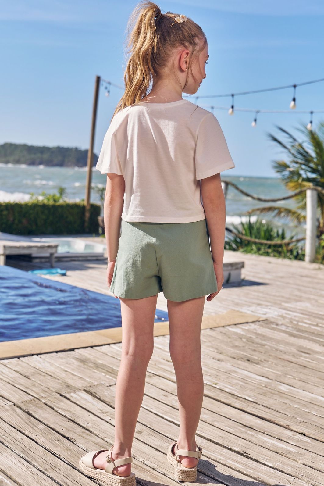 Conjunto de blusa em meia malha e shorts em linho com elastano 97539 Infanti Infantil Menina