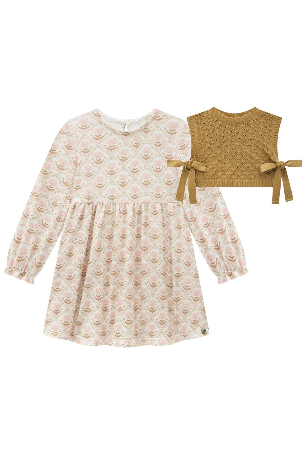 Vestido em malha comfy com colete em tricot 87538 Infanti Bebê Menina Vestido em malha comfy com colete em tricot 87538 Infanti Bebê Menina