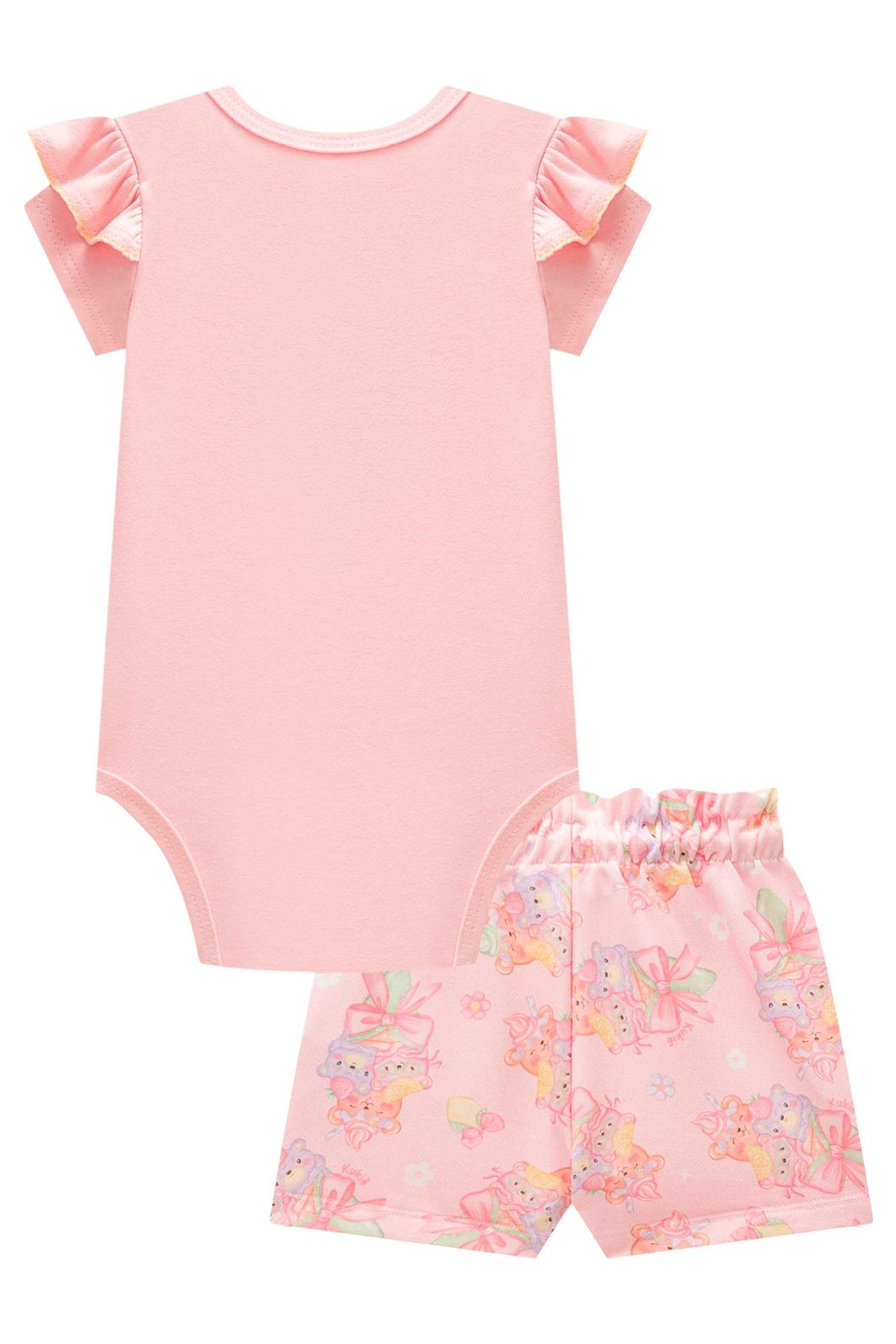 Conjunto de body em suedine e shorts em molecotton 98416 Kukiê Bebê Menina