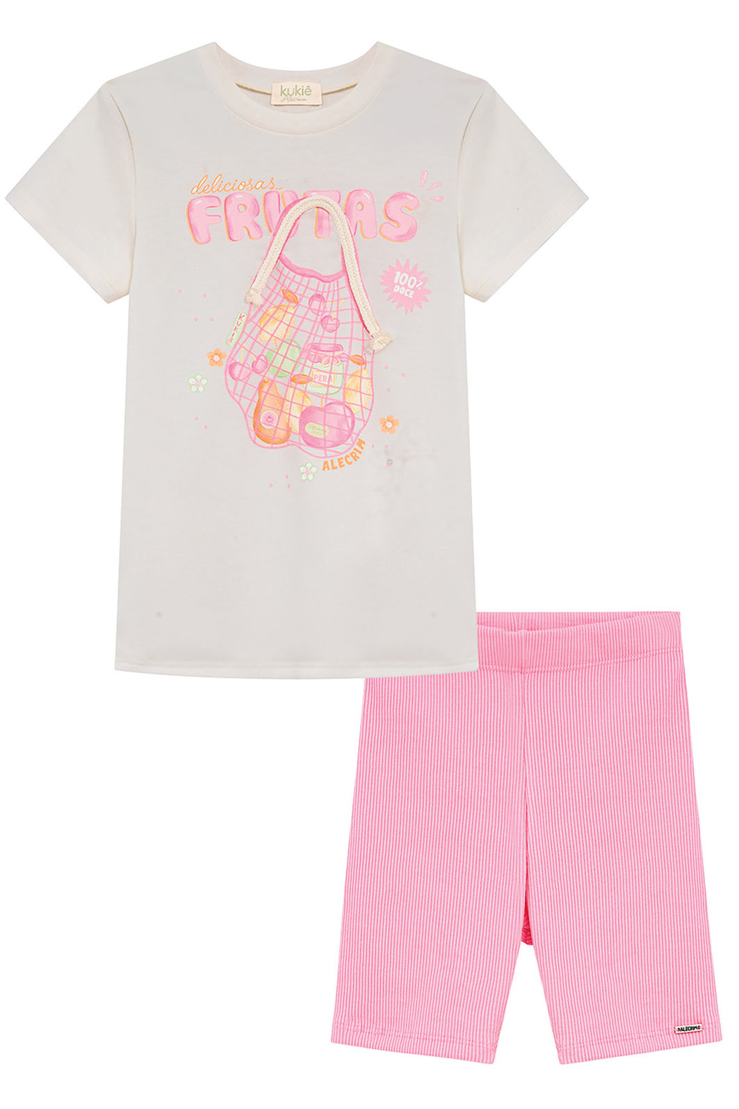 Conjunto de blusa em meia malha e bermuda biker em soft line 95541 Kukiê Infantil Menina Conjunto de blusa em meia malha e bermuda biker em soft line 95541 Kukiê Infantil Menina