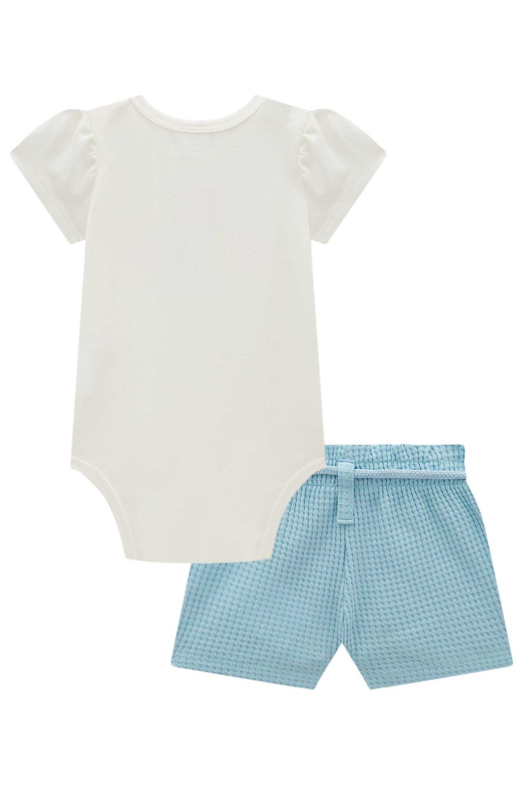 Conjunto de body em cotton e shorts em malha big waffle 98388 Kukiê Bebê Menina