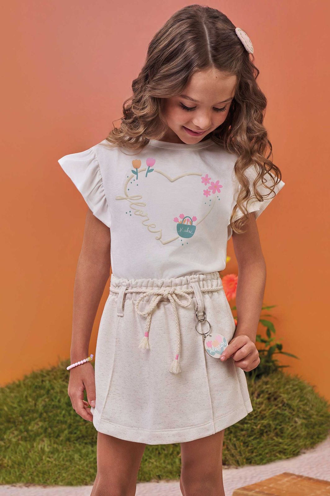 Conjunto de blusa em meia malha e short saia em moletom sem pelúcia 99586 Kukiê Infantil Menina Conjunto de blusa em meia malha e short saia em moletom sem pelúcia 99586 Kukiê Infantil Menina