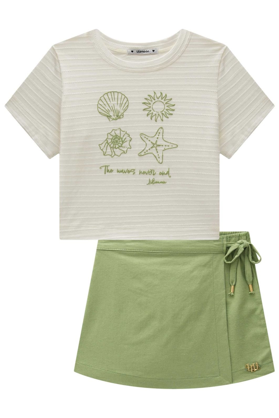 Conjunto de blusa em malha texturizada e short saia em linho santorine 99327 Lilimoon Teen Menina
