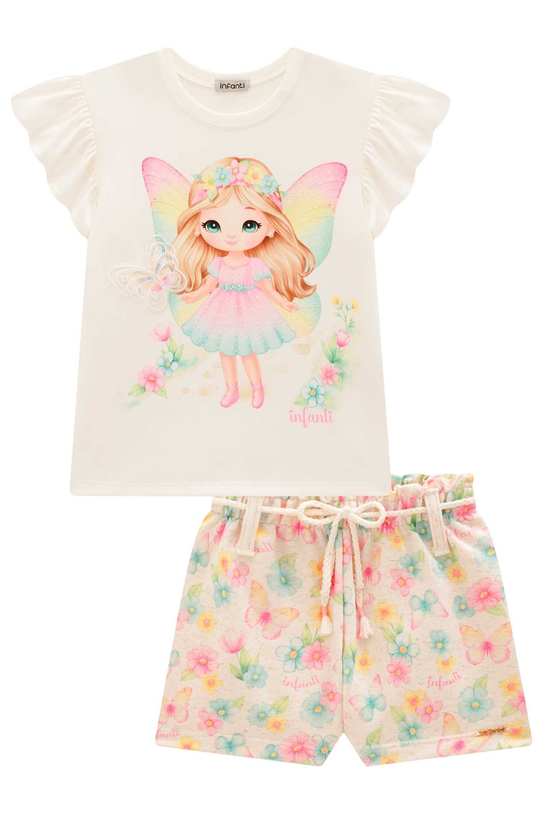 Conjunto de blusa em meia malha e shorts em moletom sem pelúcia 98589 Infanti Infantil Menina Conjunto de blusa em meia malha e shorts em moletom sem pelúcia 98589 Infanti Infantil Menina