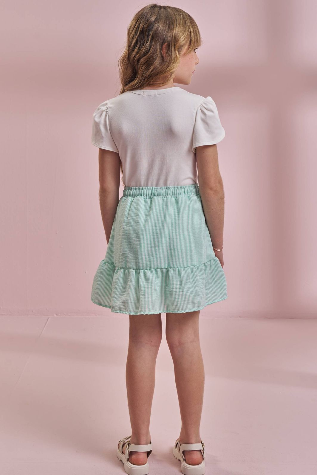 Conjunto de blusa em cotton e saia em tricoline listrado 96431 Kukiê Infantil Menina Conjunto de blusa em cotton e saia em tricoline listrado 96431 Kukiê Infantil Menina