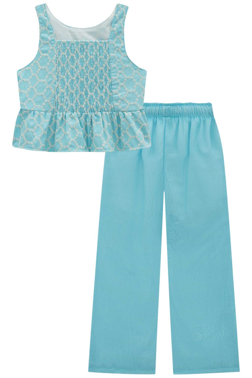 Conjunto de bata em linho bordado e calça mariner em tecido linho 97017 Infanti Infantil Menina Conjunto de bata em linho bordado e calça mariner em tecido linho 97017 Infanti Infantil Menina