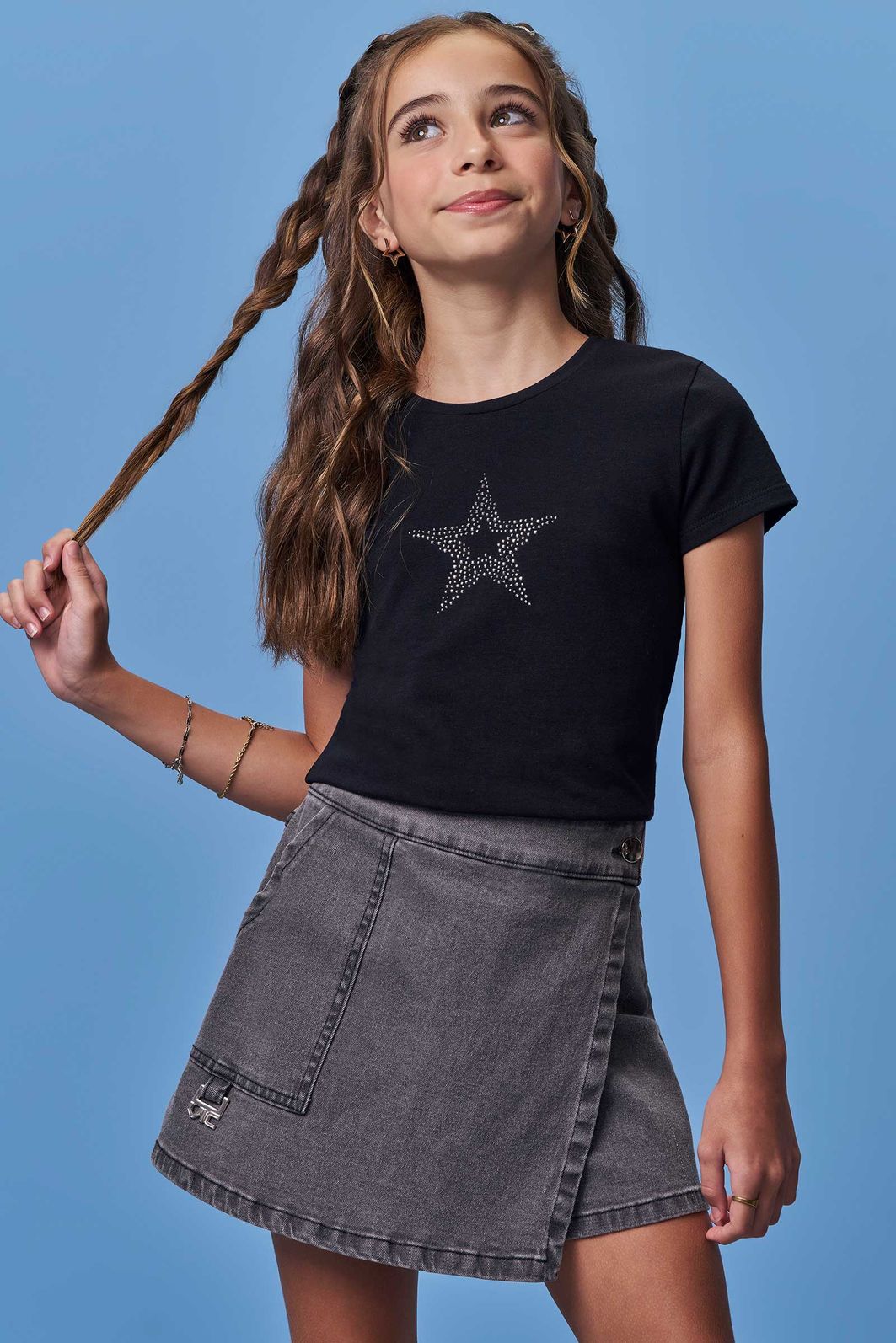 Short saia em jeans black com elastano 99084 Vic Teen Menina Short saia em jeans black com elastano 99084 Vic Teen Menina