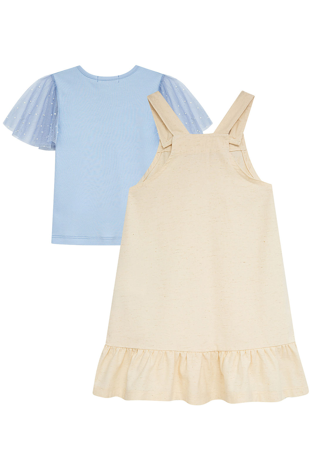 Conjunto de blusa em suedine e tule com elastano e salopete em linho santori com elastano. 96878 Kukiê Infantil Menina Conjunto de blusa em suedine e tule com elastano e salopete em linho santori com elastano. 96878 Kukiê Infantil Menina