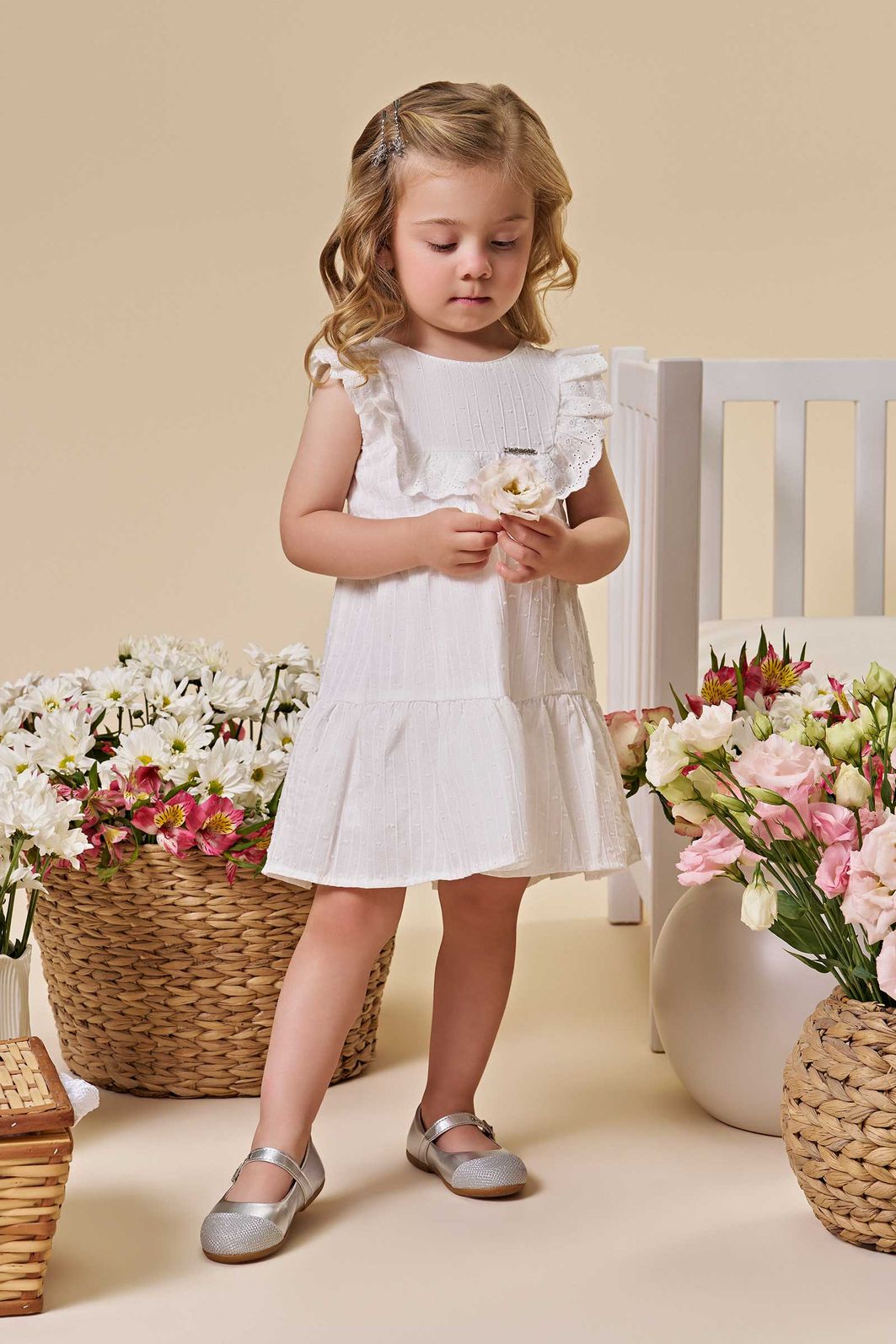 Vestido em tricoline bordado 97002 Infanti Bebê Menina Vestido em tricoline bordado 97002 Infanti Bebê Menina
