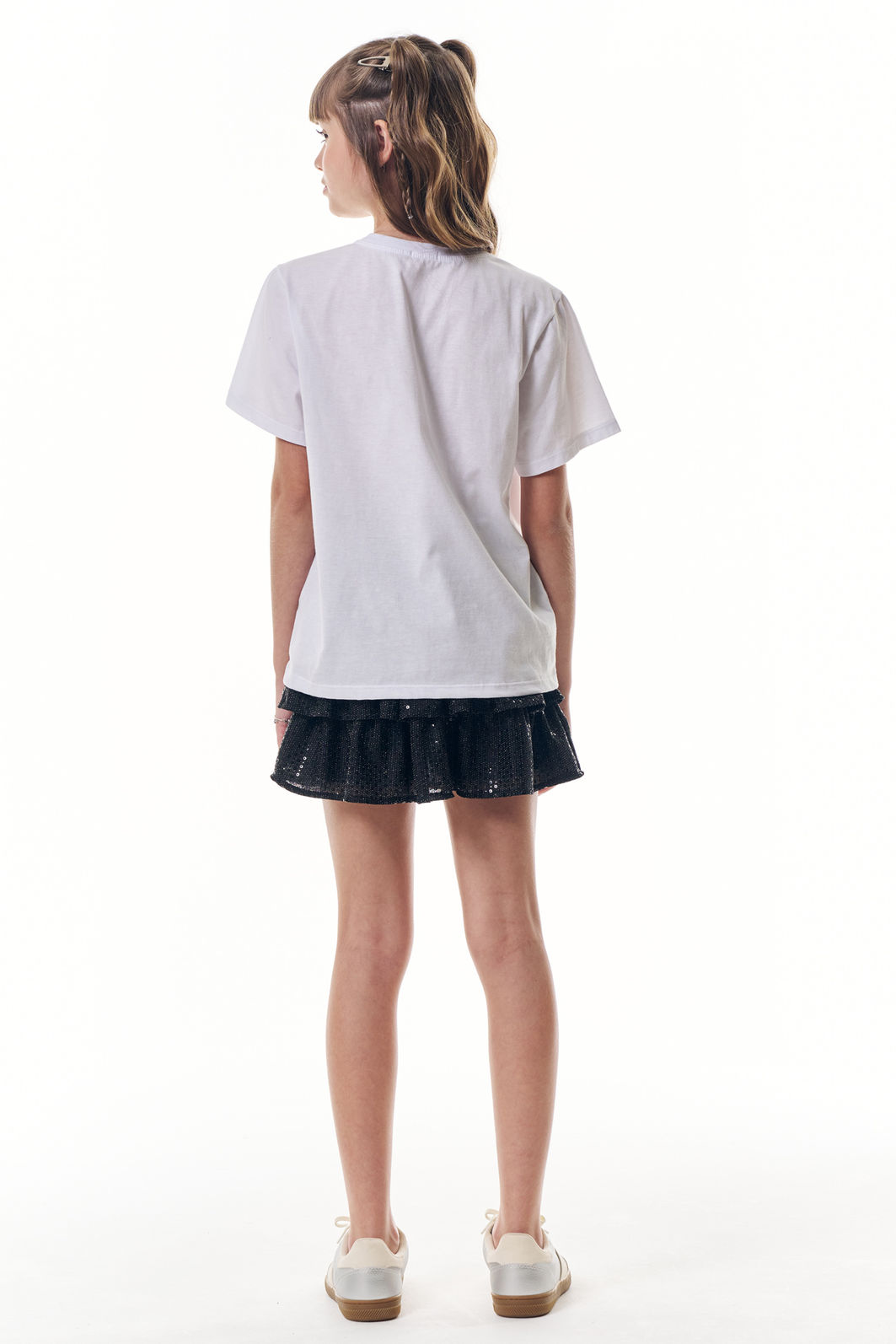 Saia ruffles em malha brilho com shorts embutido 96927 Vic Teen Menina