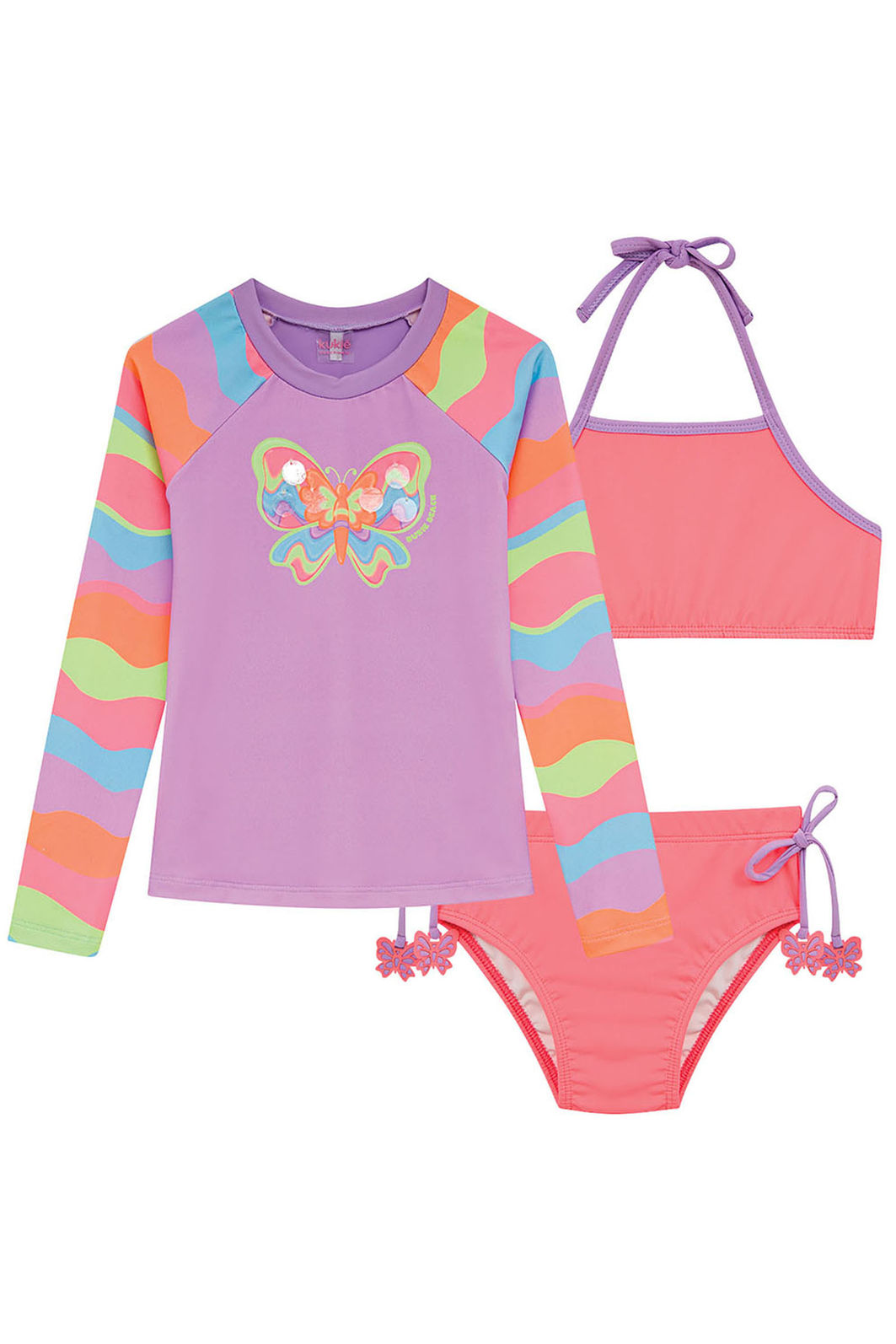 Trio de biquíni e blusa em malha com proteção UV50+ 96096 Kukiê Infantil Menina Trio de biquíni e blusa em malha com proteção UV50+ 96096 Kukiê Infantil Menina