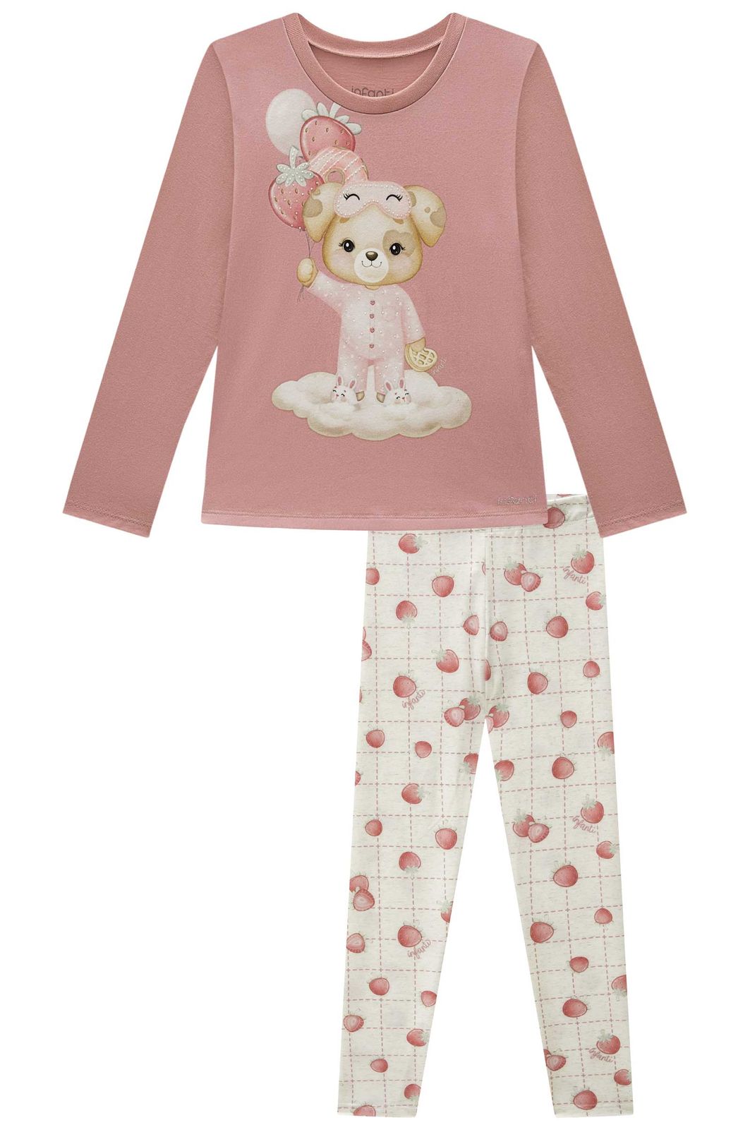 Conjunto de pijama de blusa em meia malha com calça legging em malha comfy 92399 Infanti Infantil Menina Conjunto de pijama de blusa em meia malha com calça legging em malha comfy 92399 Infanti Infantil Menina