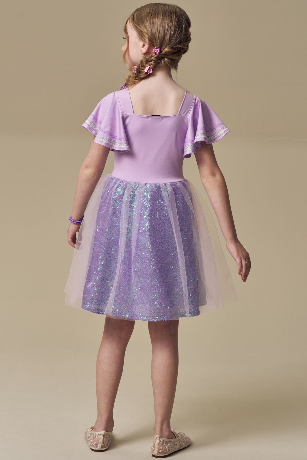 Fantasia de princesa da torre em malha UV, paetê e tule. 97668 Infanti Infantil Menina