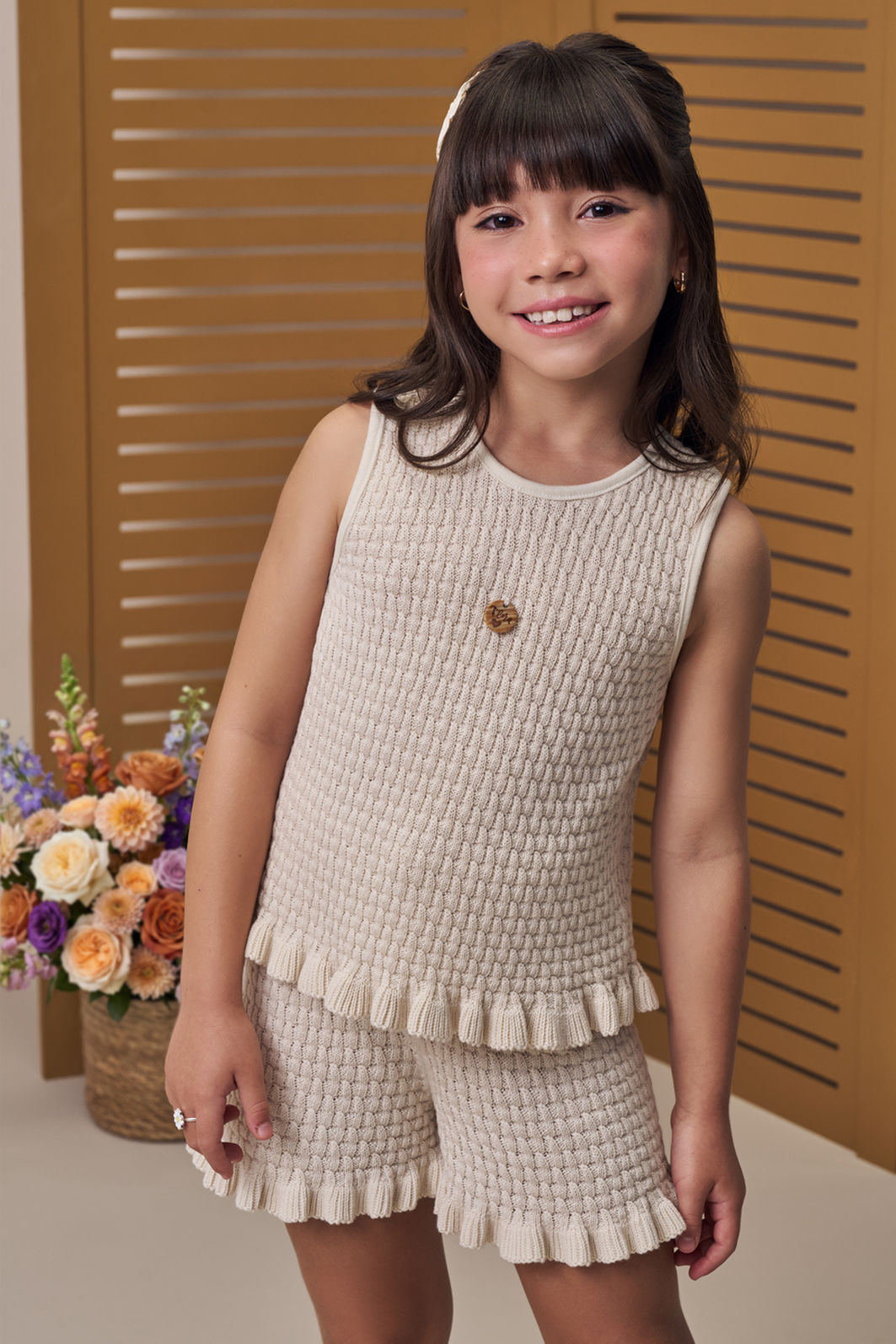 Conjunto de blusa e shorts em tricot 100% algodão 97551 Infanti Infantil Menina