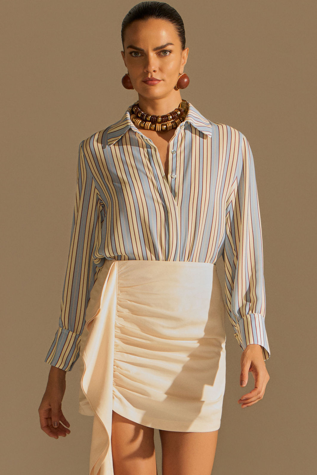 Camisa listrada em chiffon 96824 Linzzi Camisa listrada em chiffon 96824 Linzzi