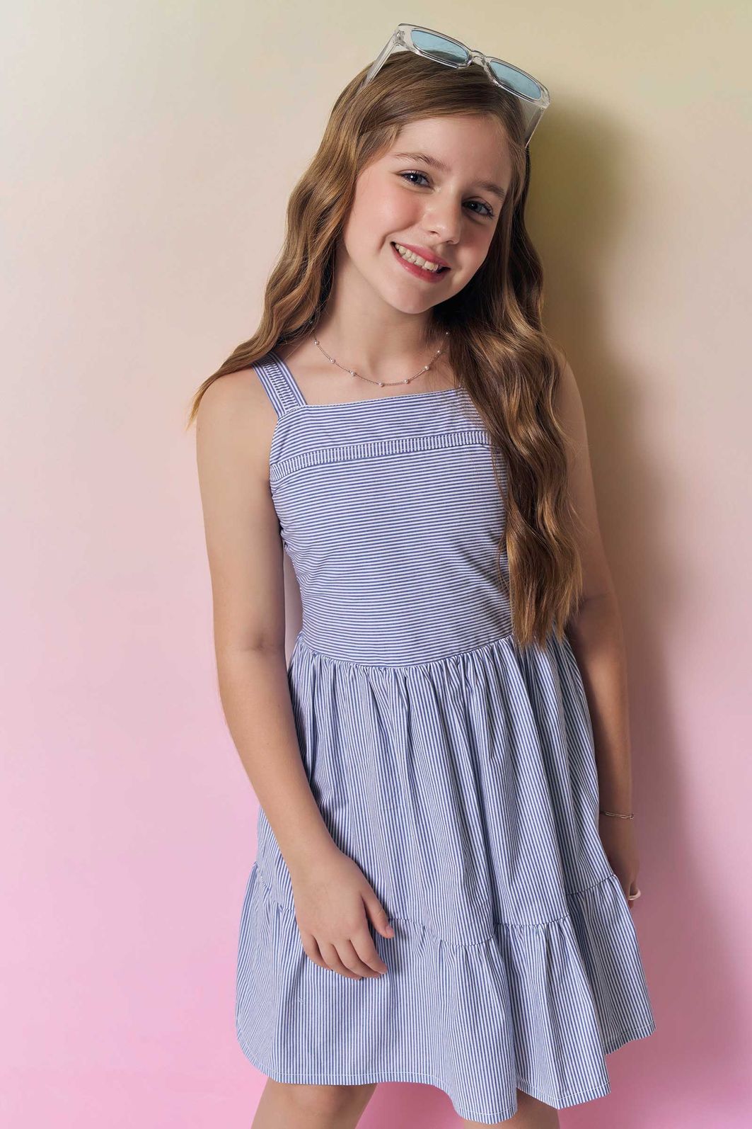 Vestido em tricoline fio tinto com elastano 95363 Vic Teen Menina Vestido em tricoline fio tinto com elastano 95363 Vic Teen Menina