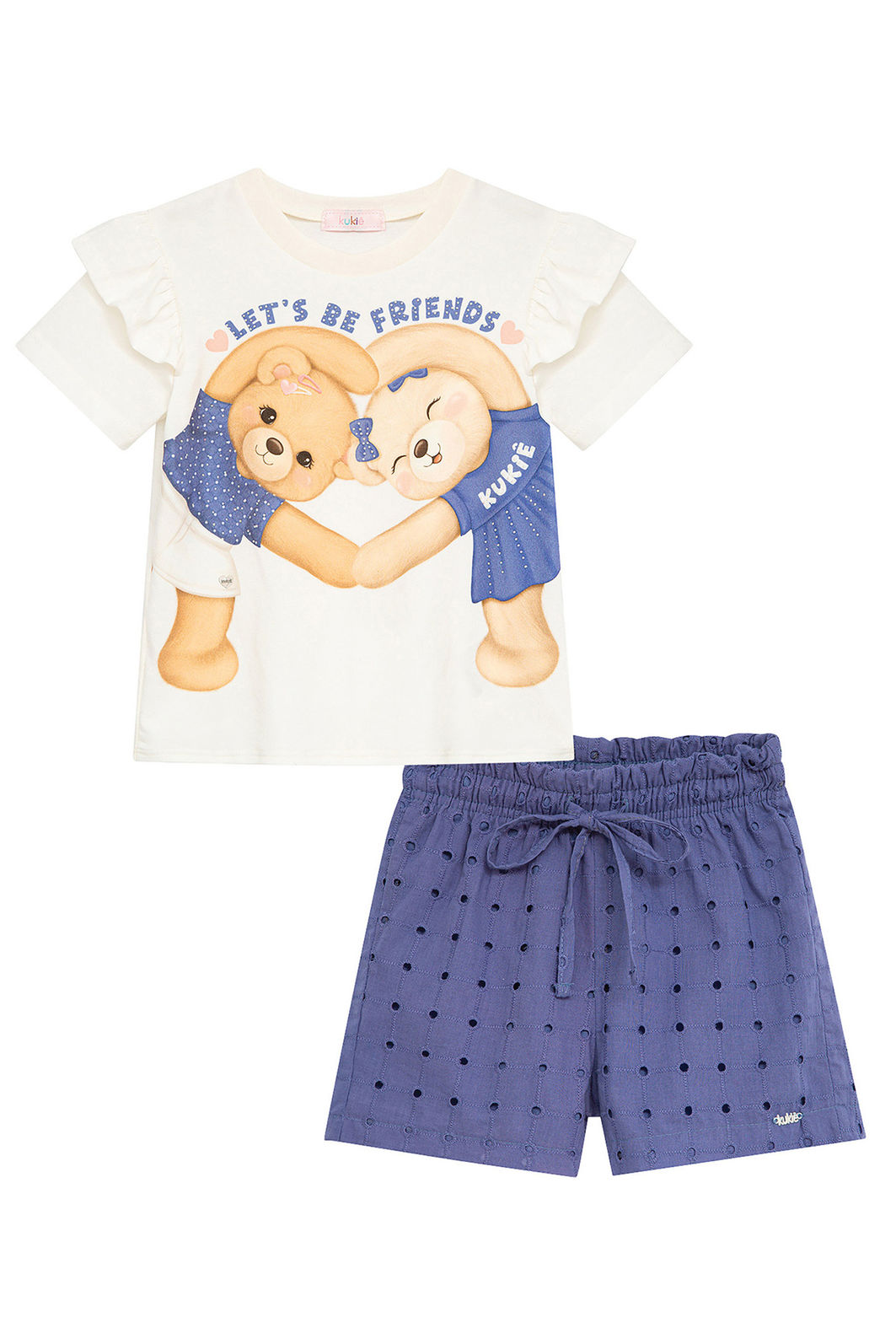 Conjunto de blusa em meia malha e shorts em laise bordada 93671 Kukiê Infantil Menina Conjunto de blusa em meia malha e shorts em laise bordada 93671 Kukiê Infantil Menina