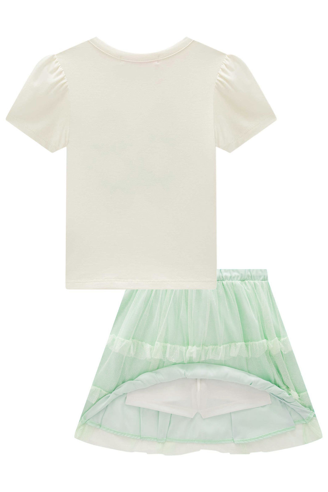 Conjunto de blusa em cotton e saia em tule glitter (com shorts embutido) 98842 Kukiê Infantil Menina Conjunto de blusa em cotton e saia em tule glitter (com shorts embutido) 98842 Kukiê Infantil Menina