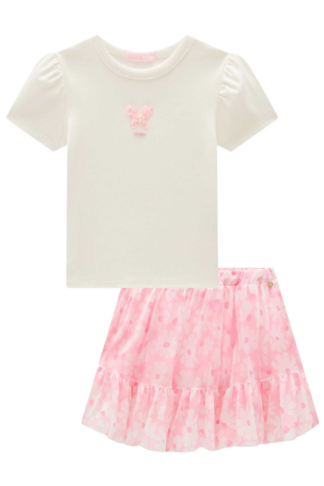 Conjunto de blusa em canelado e saia em tule com elastano (com shorts embutido) 99665 Kukiê Infantil Menina Conjunto de blusa em canelado e saia em tule com elastano (com shorts embutido) 99665 Kukiê Infantil Menina