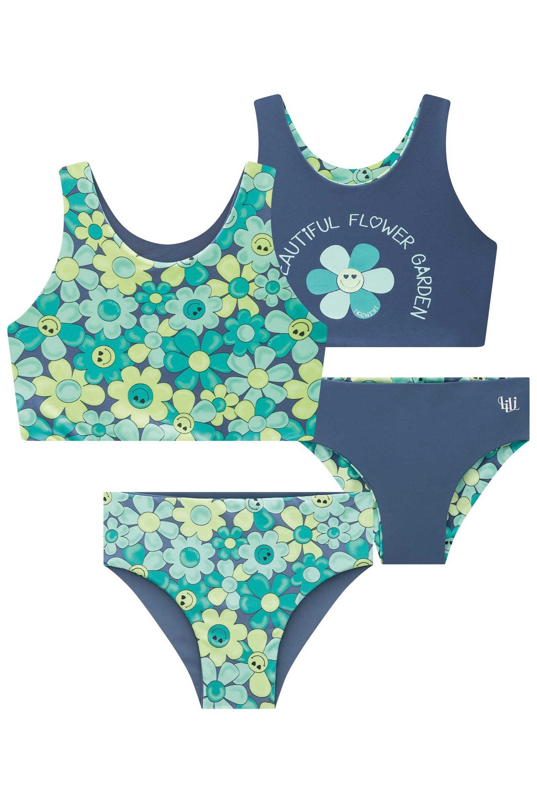 Conjunto de biquíni reversível em malha UV Dry com proteção UV 50+ 92880 Lilimoon Teen Menina Conjunto de biquíni reversível em malha UV Dry com proteção UV 50+ 92880 Lilimoon Teen Menina