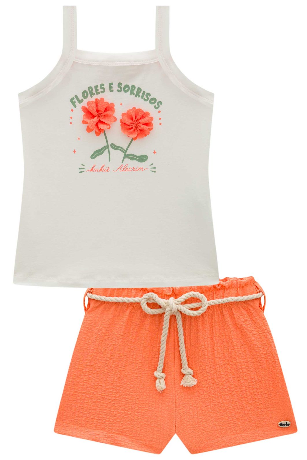 Conjunto de regata em cotton e shorts em crepe cascalho 98281 Kukiê Infantil Menina Conjunto de regata em cotton e shorts em crepe cascalho 98281 Kukiê Infantil Menina