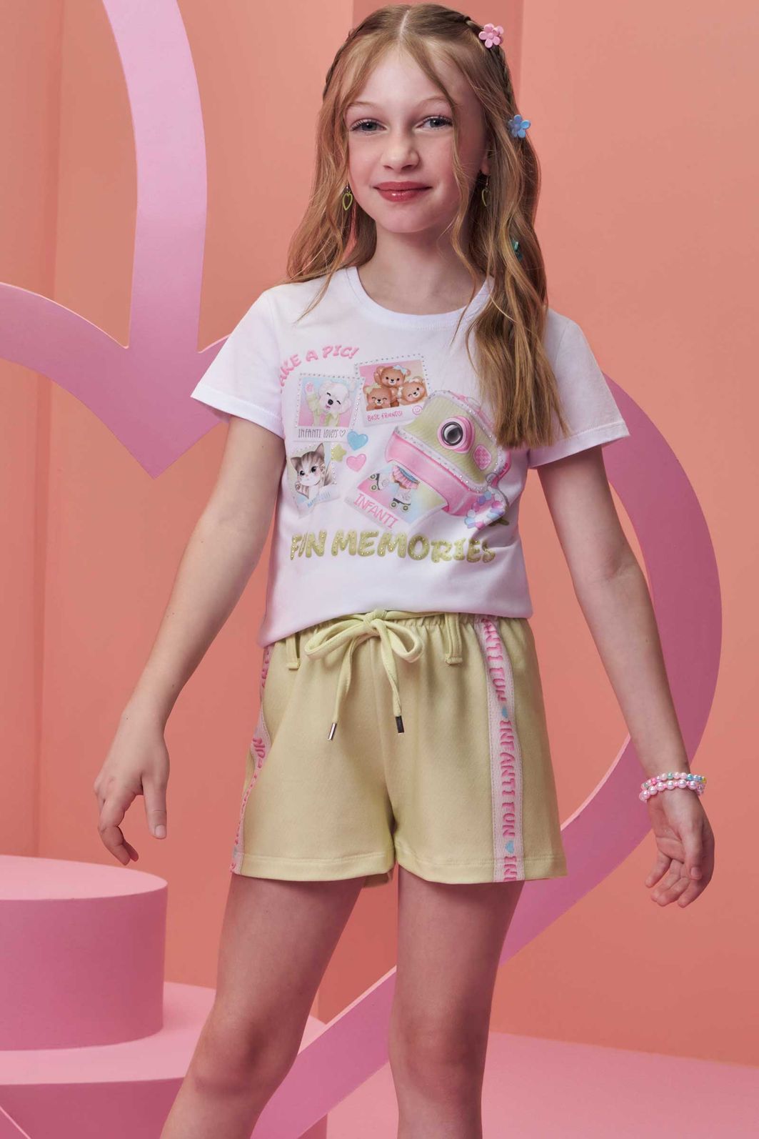 Conjunto de blusa em meia malha e shorts em molecotton 99134 Infanti Infantil Menina