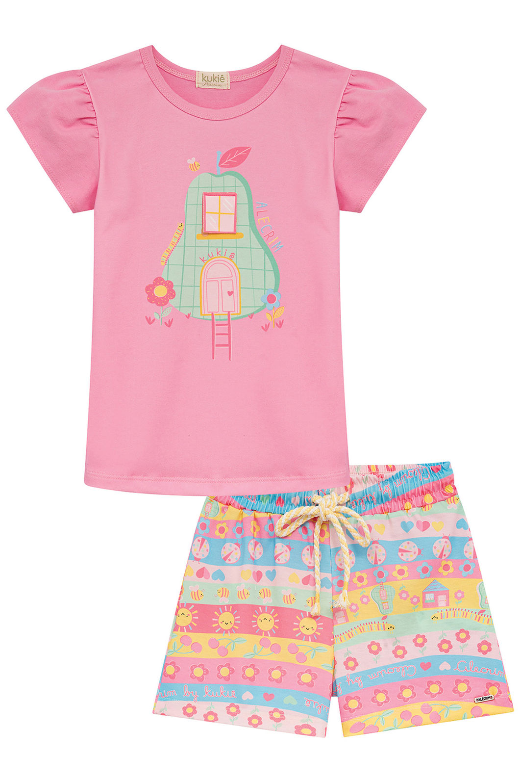 Conjunto de blusa em cotton e shorts em malha fresh 95261 Kukiê Infantil Menina Conjunto de blusa em cotton e shorts em malha fresh 95261 Kukiê Infantil Menina