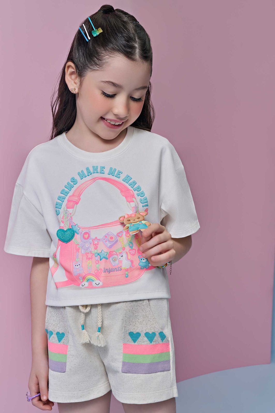Conjunto de blusa em meia malha e shorts em moletom linho sem pelúcia 96365 Infanti Infantil Menina Conjunto de blusa em meia malha e shorts em moletom linho sem pelúcia 96365 Infanti Infantil Menina