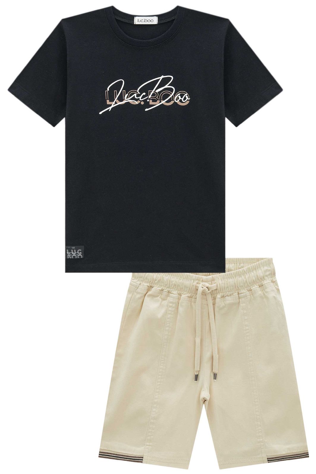 Conjunto de camiseta em meia malha e bermuda em sarja stretch com elastano 96980 LucBoo Infantil Menino Conjunto de camiseta em meia malha e bermuda em sarja stretch com elastano 96980 LucBoo Infantil Menino