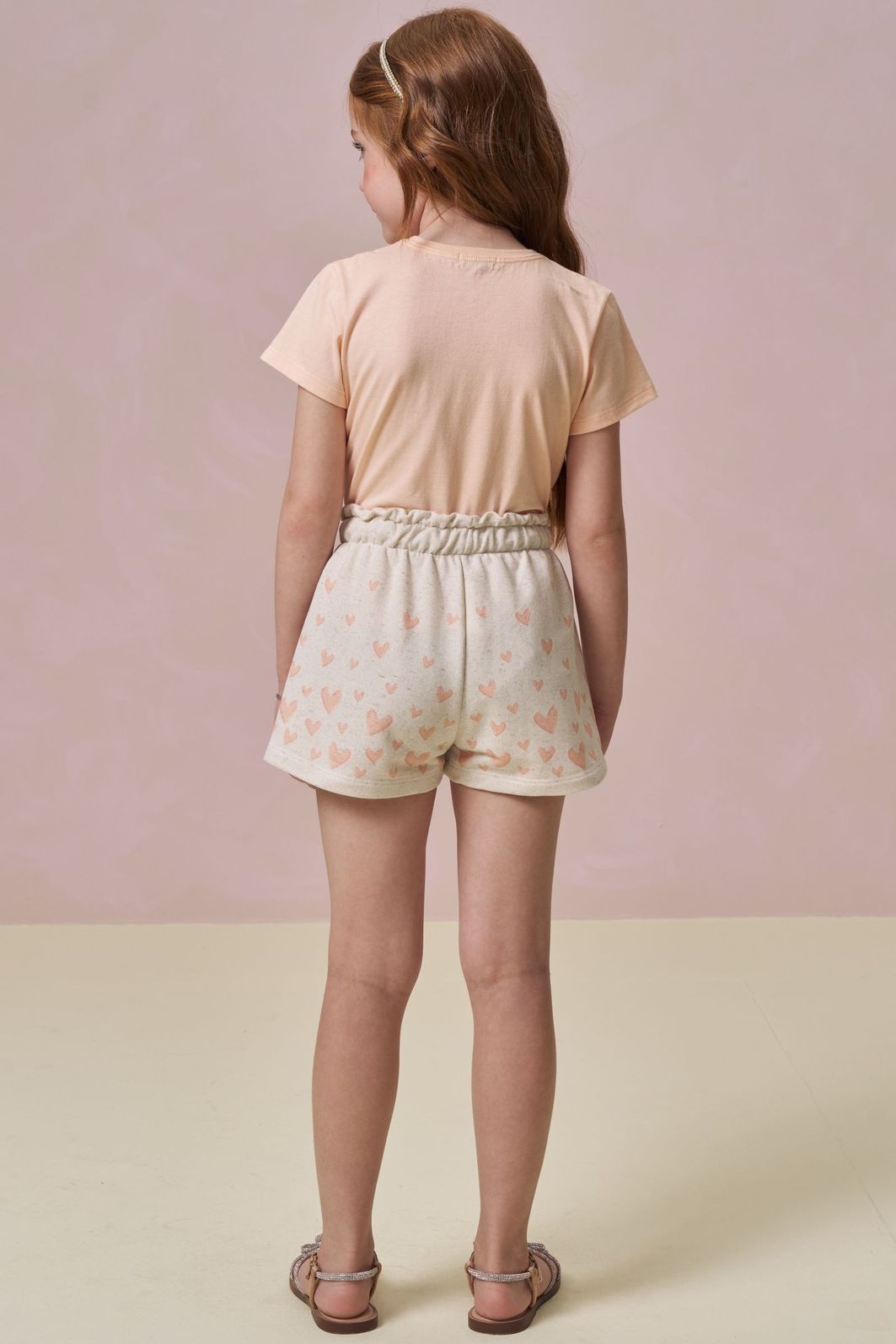 Conjunto de blusa em meia malha e shorts em moletom linho sem pelúcia 96345 Infanti Infantil Menina
