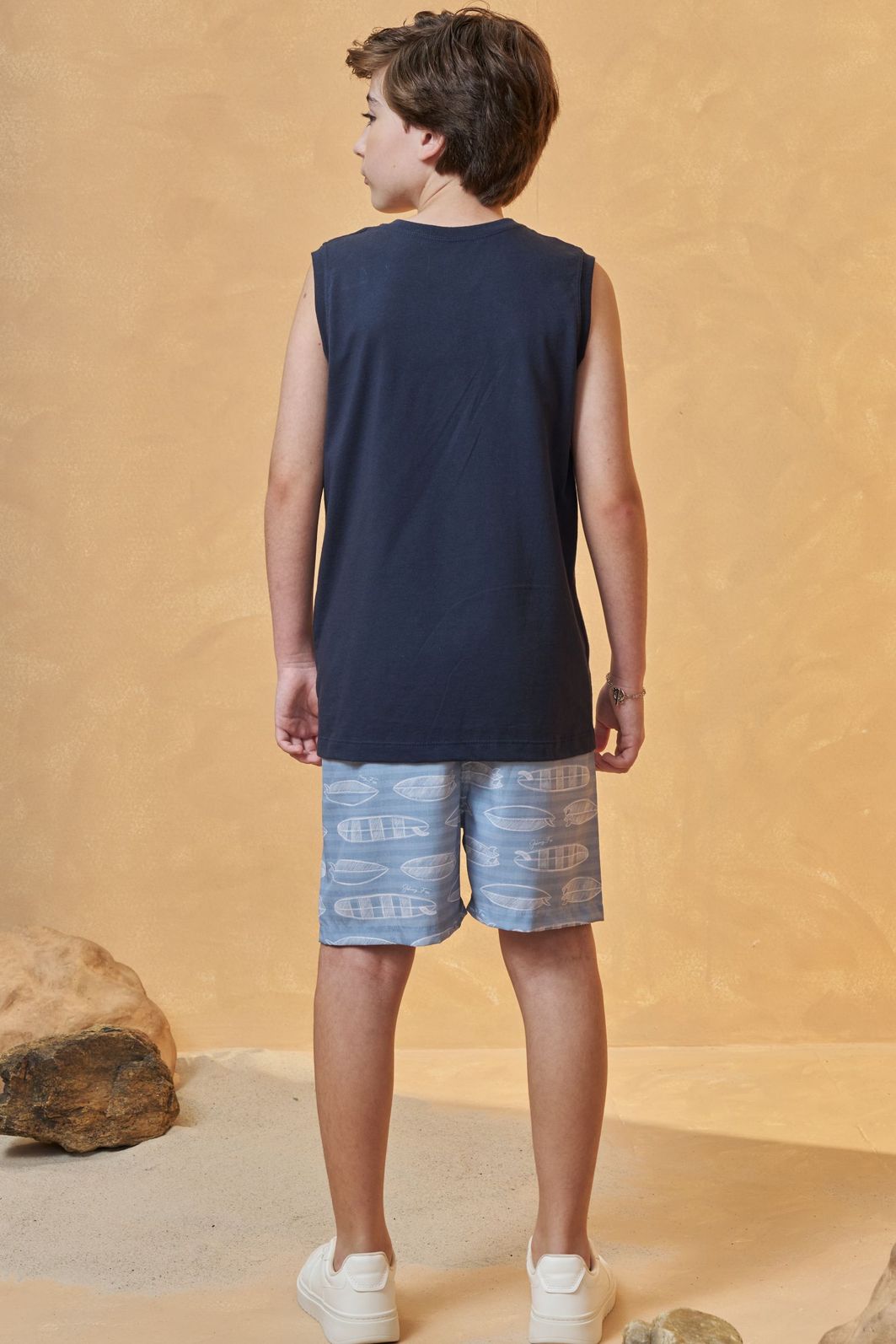 Conjunto de regata em meia malha e bermuda em nylon ergonomic com elastano 96718 Johnny Fox Teen Menino Conjunto de regata em meia malha e bermuda em nylon ergonomic com elastano 96718 Johnny Fox Teen Menino