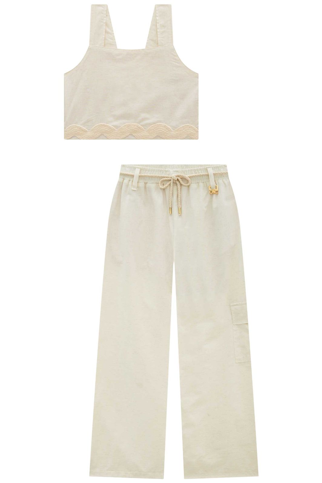 Conjunto de regata e calça wide leg em linho 99118 Vic Teen Menina Conjunto de regata e calça wide leg em linho 99118 Vic Teen Menina