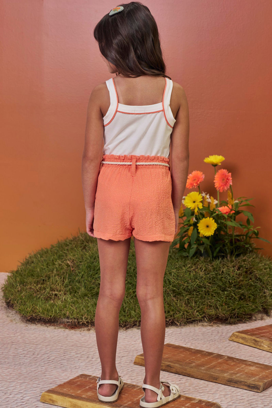 Conjunto de regata em cotton e shorts em crepe cascalho 98281 Kukiê Infantil Menina Conjunto de regata em cotton e shorts em crepe cascalho 98281 Kukiê Infantil Menina