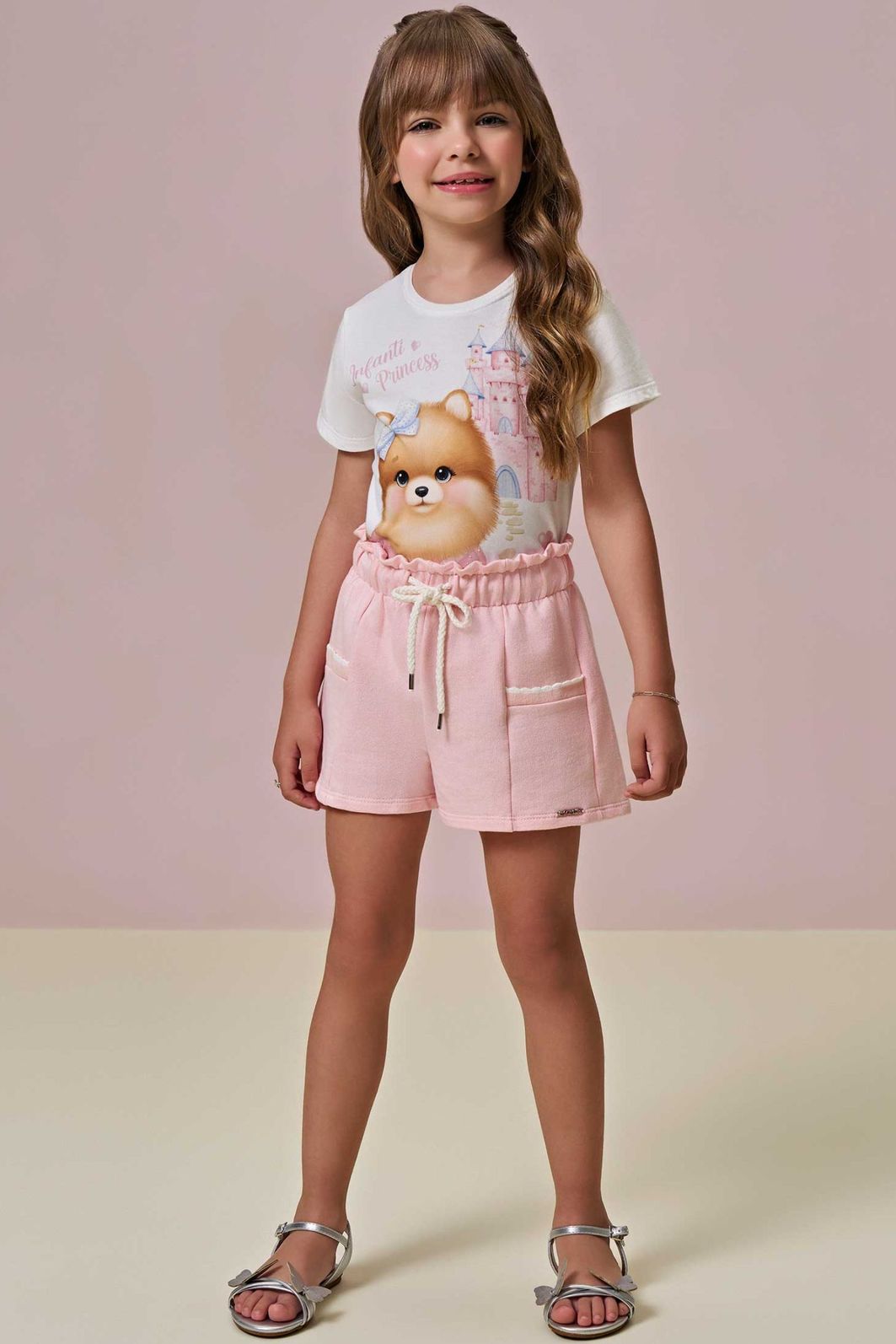 Conjunto de blusa em meia malha e shorts em moletom sem pelúcia 93269 Infanti Infantil Menina Conjunto de blusa em meia malha e shorts em moletom sem pelúcia 93269 Infanti Infantil Menina