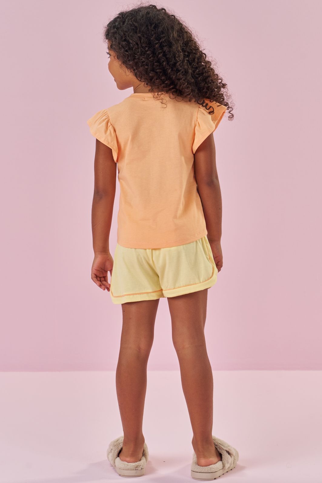 Conjunto de pijama de blusa em flamê e shorts em meia malha 88747 Kukiê Infantil Menina Conjunto de pijama de blusa em flamê e shorts em meia malha 88747 Kukiê Infantil Menina