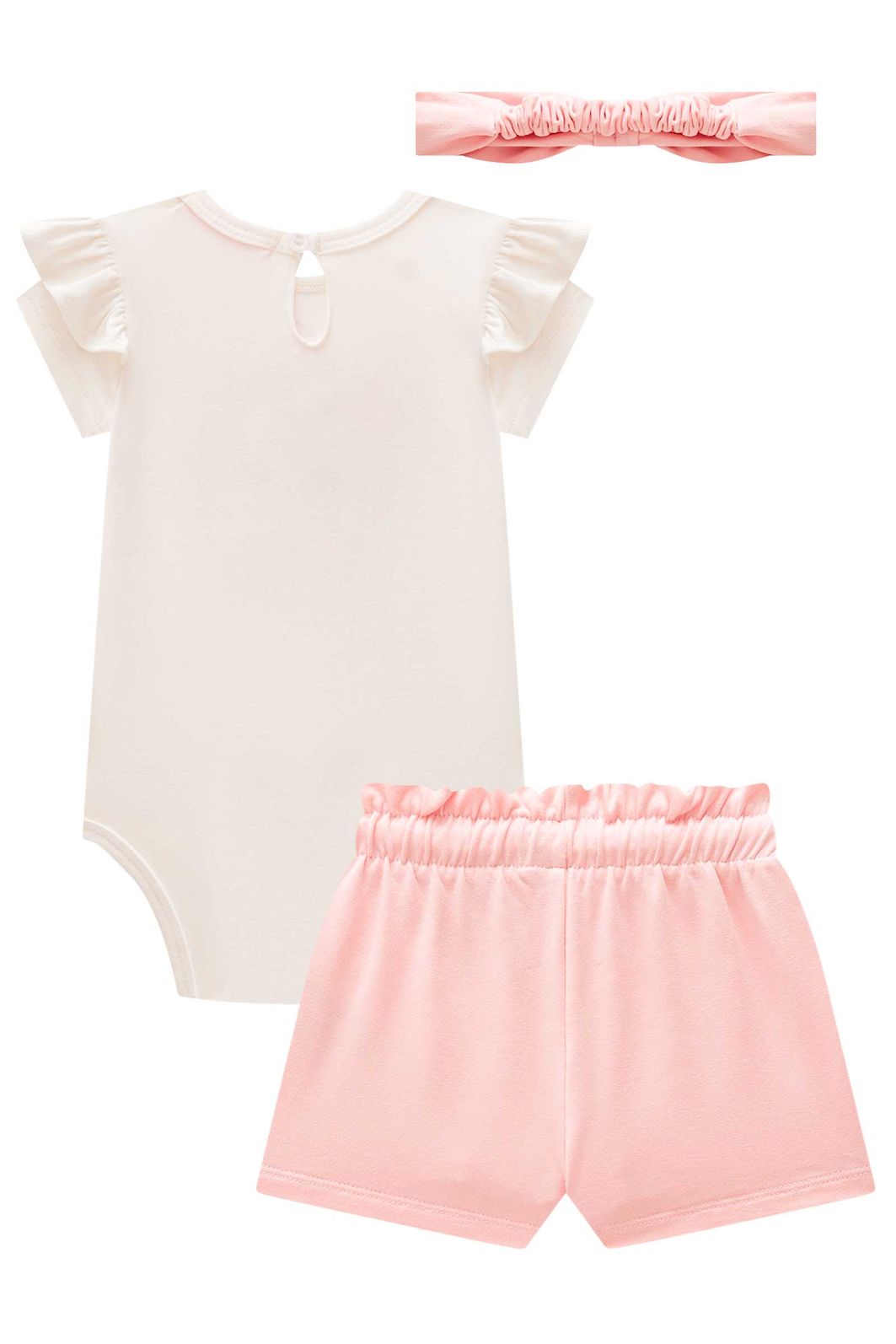 Conjunto de body em cotton e shorts em molevisco (acompanha faixa) 98701 Kukiê Bebê Menina Conjunto de body em cotton e shorts em molevisco (acompanha faixa) 98701 Kukiê Bebê Menina