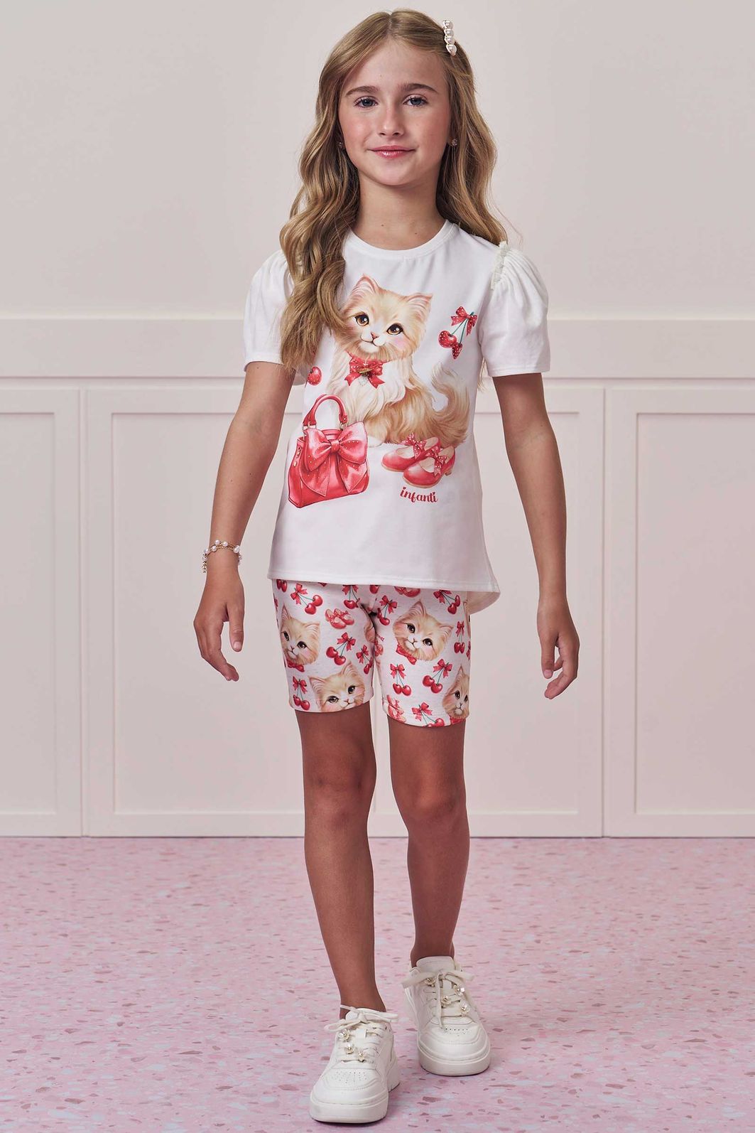 Conjunto de blusa em meia malha e bermuda biker em fly tech 98716 Infanti Infantil Menina Conjunto de blusa em meia malha e bermuda biker em fly tech 98716 Infanti Infantil Menina