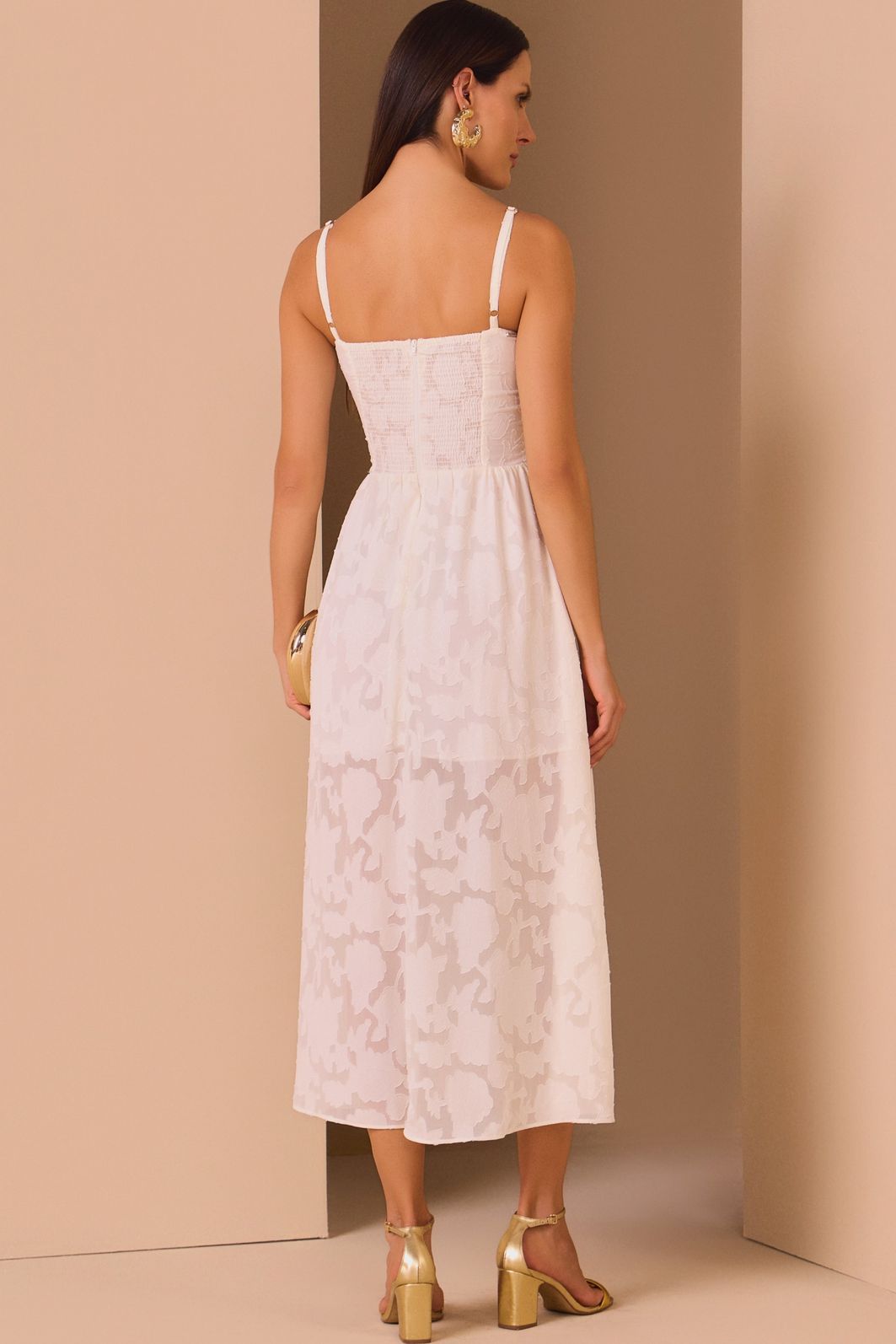 Vestido midi em crepe de jacquard premium 98098 Linzzi Vestido midi em crepe de jacquard premium 98098 Linzzi
