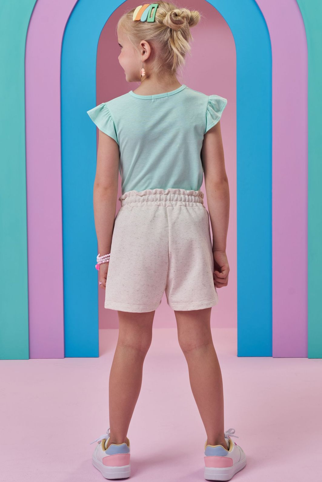 Conjunto de blusa em meia malha e shorts em moletom linho sem pelúcia 98380 Kukiê Infantil Menina Conjunto de blusa em meia malha e shorts em moletom linho sem pelúcia 98380 Kukiê Infantil Menina