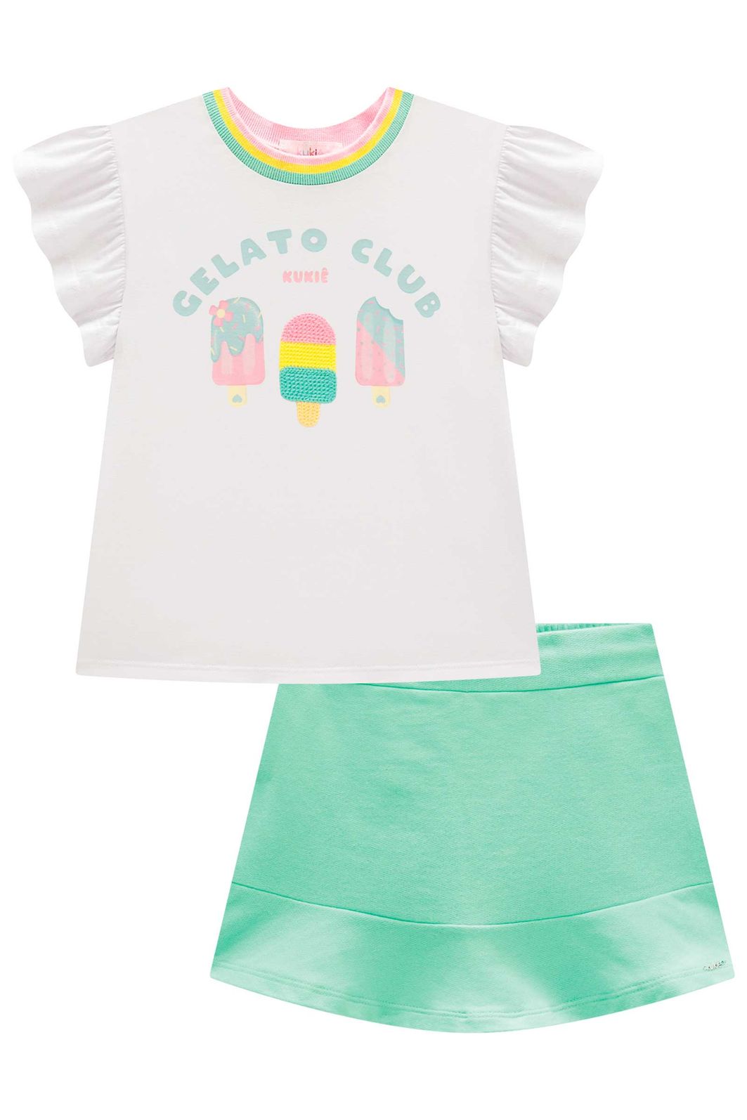 Conjunto de blusa em meia malha e short saia em moletom sem pelúcia 99643 Kukiê Infantil Menina Conjunto de blusa em meia malha e short saia em moletom sem pelúcia 99643 Kukiê Infantil Menina