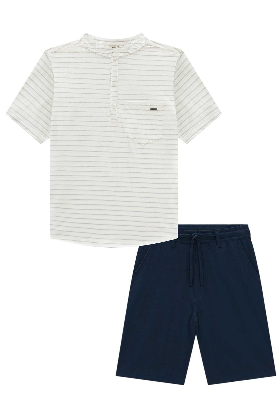 Conjunto de bata em malha pontilhada e bermuda em linho santorine com elastano 95695 Johnny Fox Teen Menino Conjunto de bata em malha pontilhada e bermuda em linho santorine com elastano 95695 Johnny Fox Teen Menino