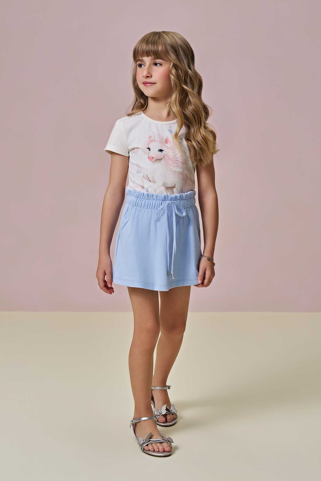 Conjunto de blusa em cotton e shorts saia em canelado liz 96274 Infanti Infantil Menina Conjunto de blusa em cotton e shorts saia em canelado liz 96274 Infanti Infantil Menina