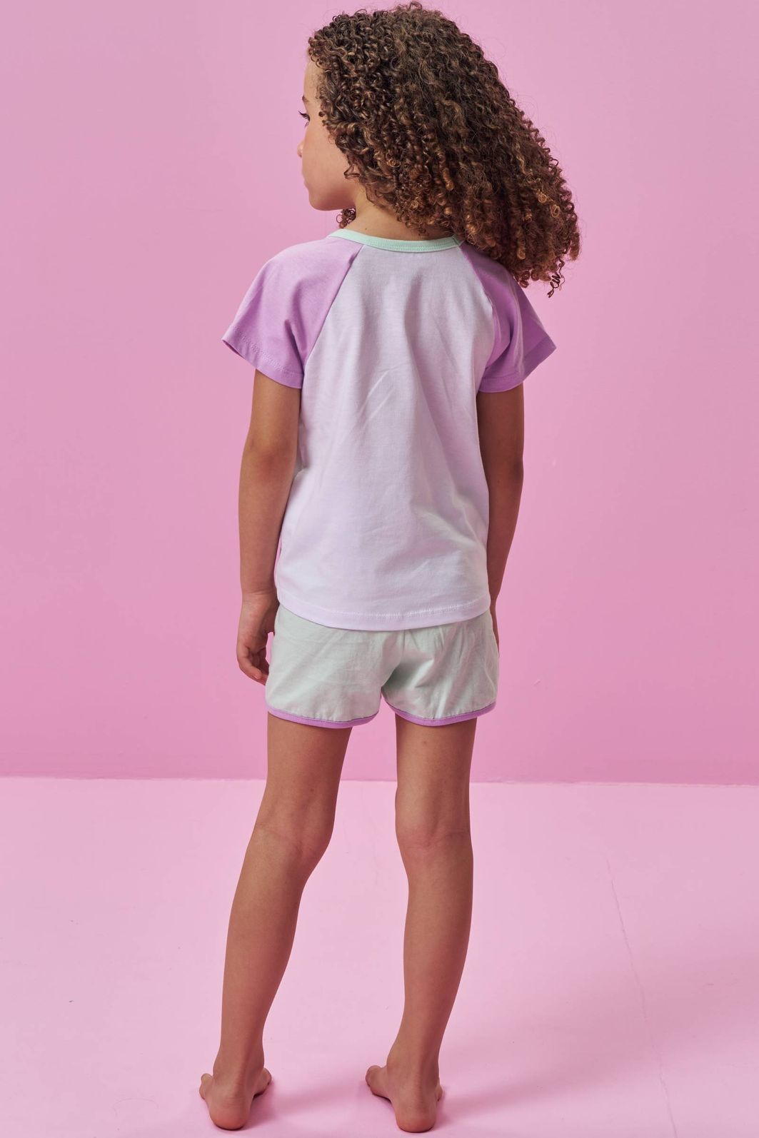 Conjunto de pijama de blusa e shorts em meia malha 94283 Kukiê Infantil Menina