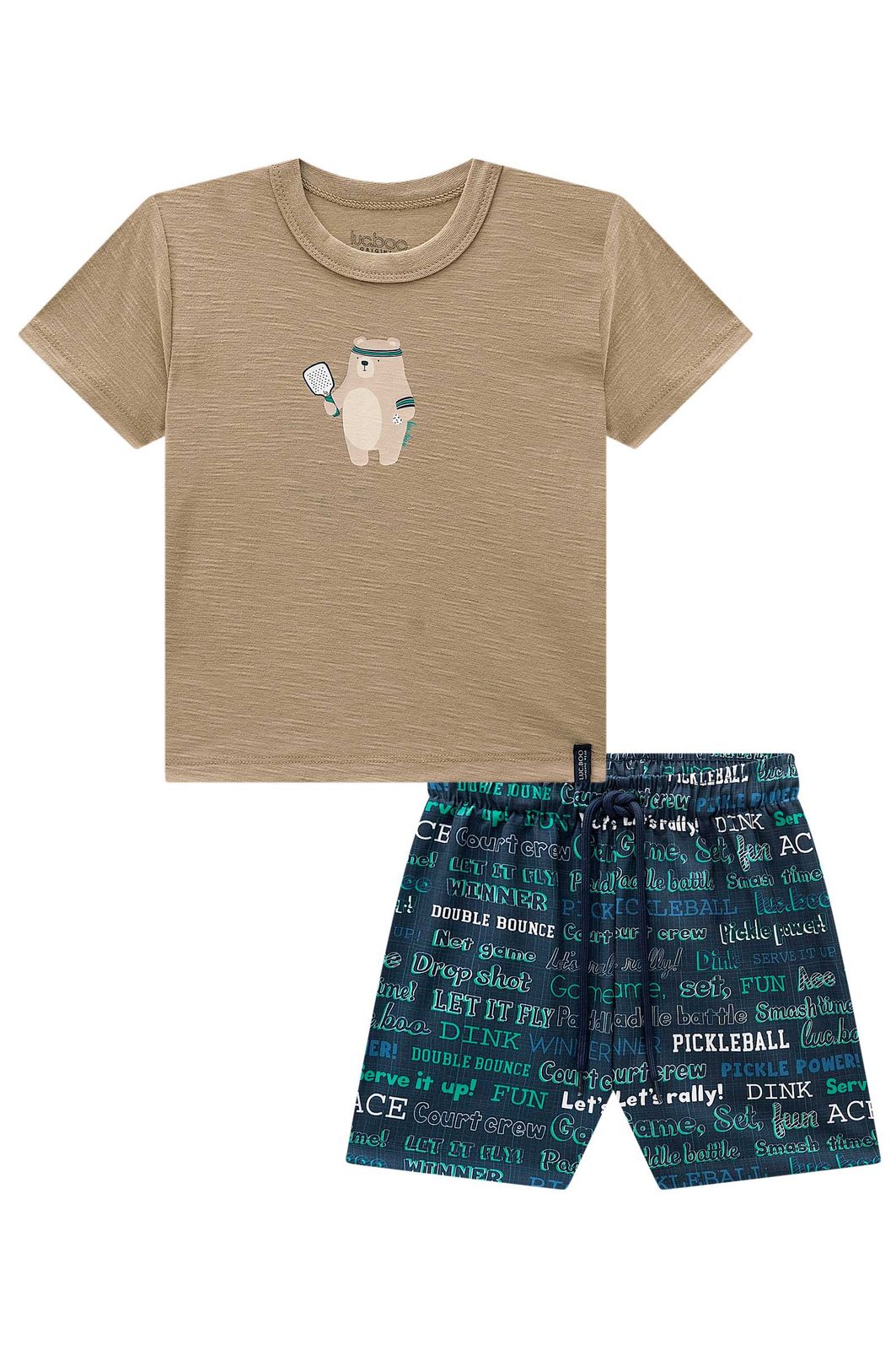 Conjunto de camiseta em meia malha flamê e bermuda em nylon ergonomic com elastano 97915 LucBoo Infantil Menino Conjunto de camiseta em meia malha flamê e bermuda em nylon ergonomic com elastano 97915 LucBoo Infantil Menino