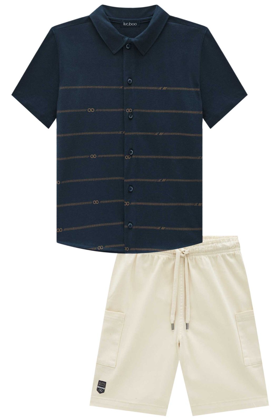 Conjunto de camisa em piquet com elastano e bermuda em sarja com elastano 97052 LucBoo Infantil Menino Conjunto de camisa em piquet com elastano e bermuda em sarja com elastano 97052 LucBoo Infantil Menino