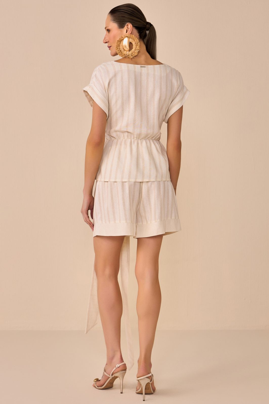 Shorts em blend de linho listrado 94728 Linzzi Shorts em blend de linho listrado 94728 Linzzi