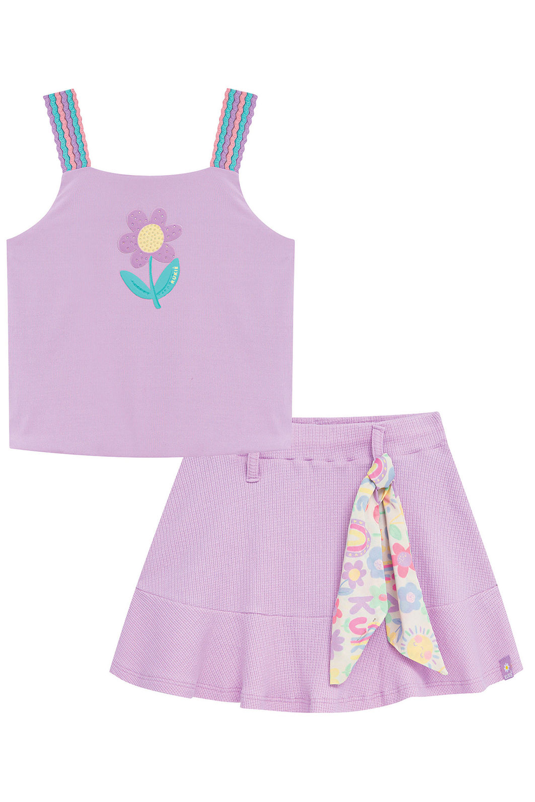 Conjunto de regata e saia em malha waffle (com shorts embutido) 97233 Kukiê Infantil Menina Conjunto de regata e saia em malha waffle (com shorts embutido) 97233 Kukiê Infantil Menina